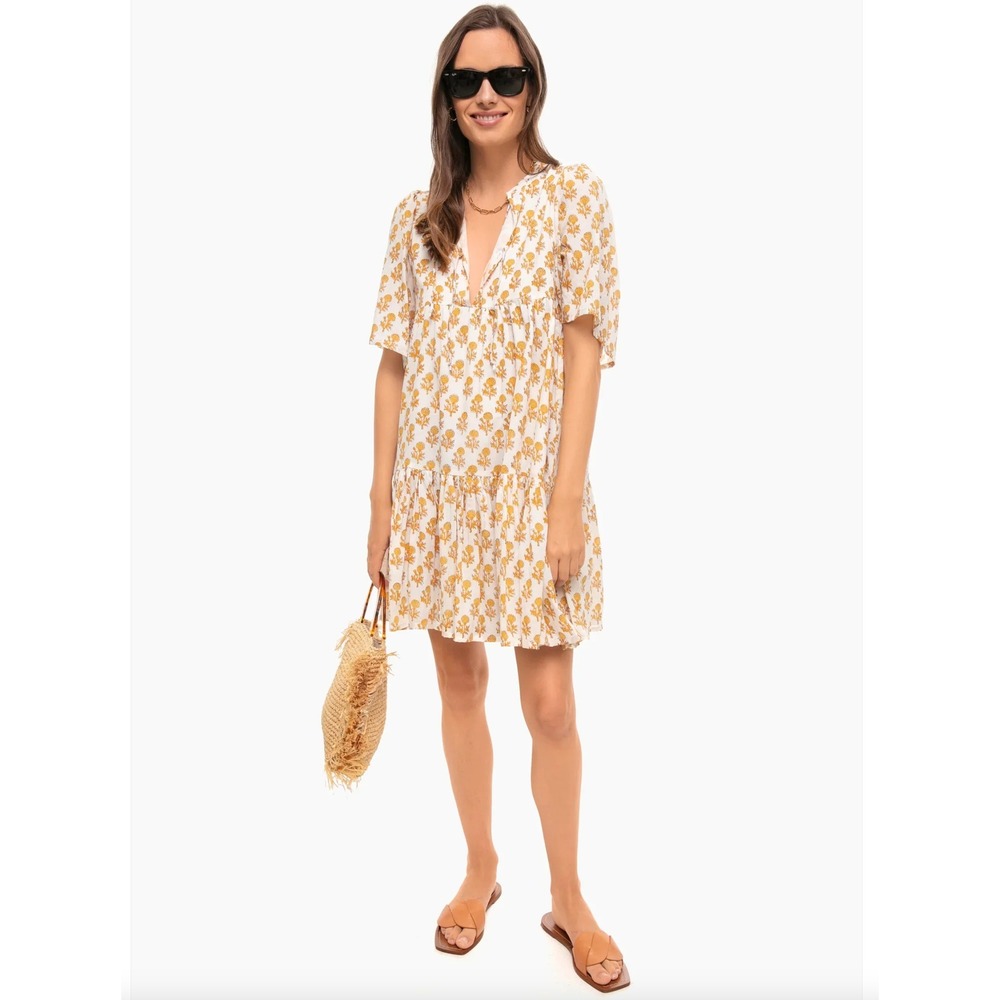 Emerson Fry White Mini Dress with Mustard Floral Print